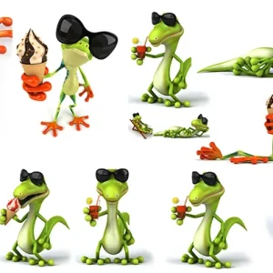 دانلود پک 10 تایی تصاویر مارمولک کارتونی سبز رنگ